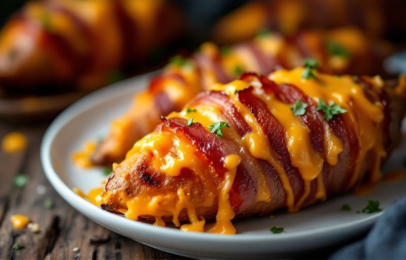 Bataty pieczone w całości z boczkiem i serem cheddar z Air Fryer