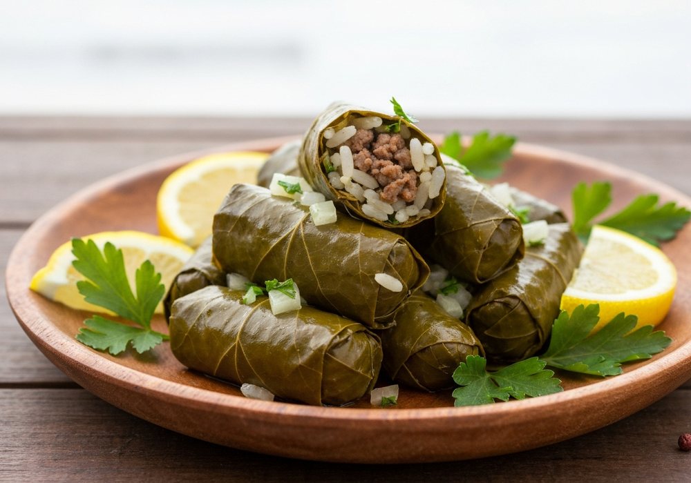 Dolmades – greckie gołąbki w liściach winogron z ryżem i ziołami
