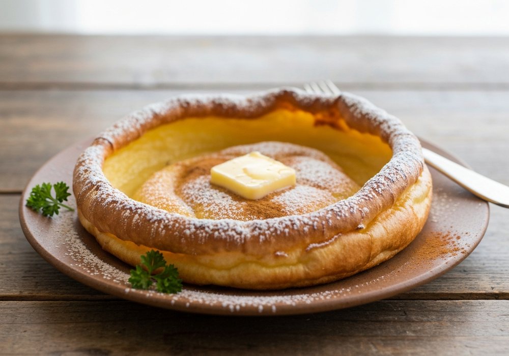 Dutch baby z masłem i cukrem pudrem