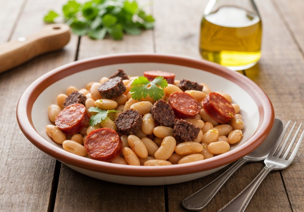 Fabada asturiana z białą fasolą, chorizo i morcillą