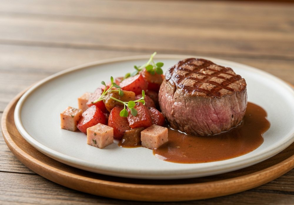 Filet mignon z polędwicy wołowej z masłem ziołowym i sosem z patelni