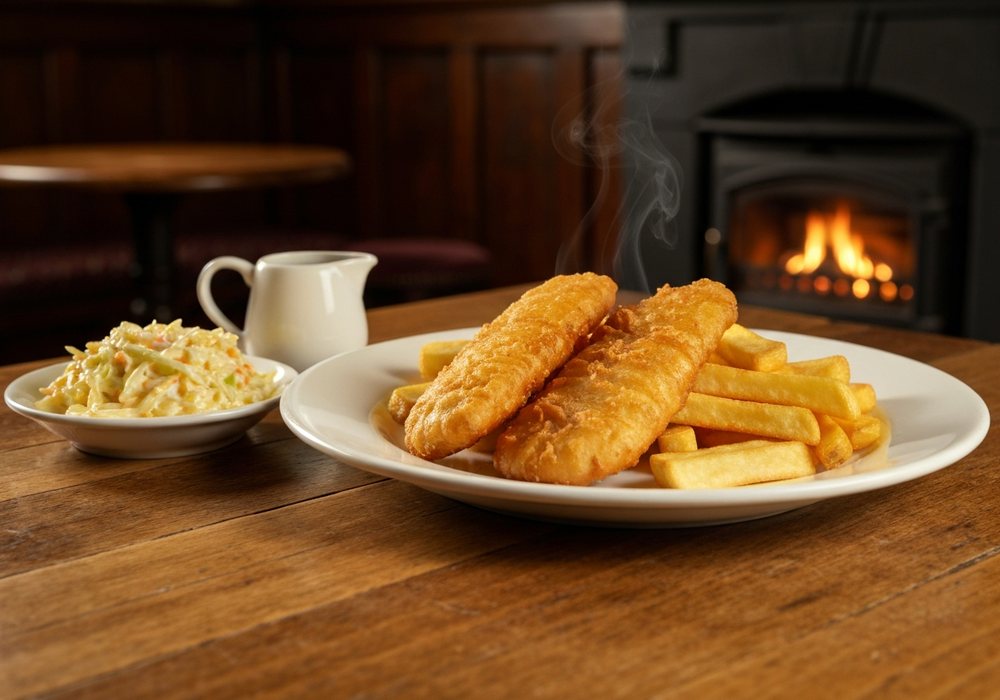 Fish and chips z chrupiącą rybą i grubymi frytkami