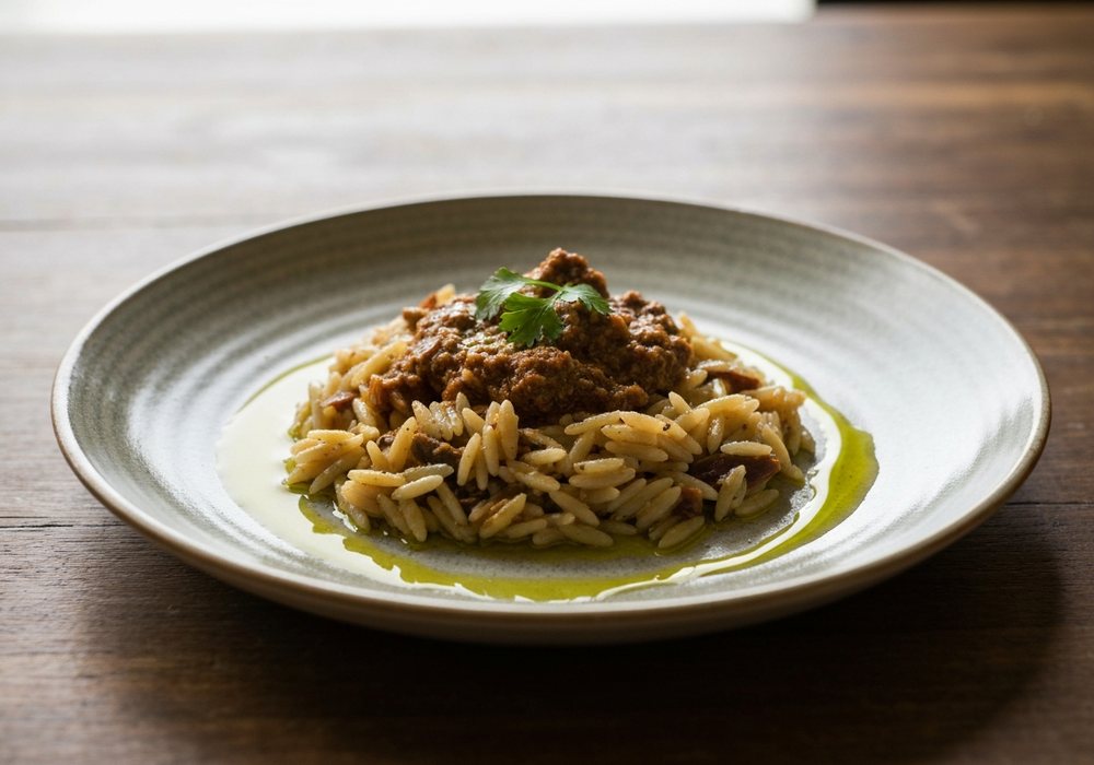 Giouvetsi z wołowiną i makaronem orzo