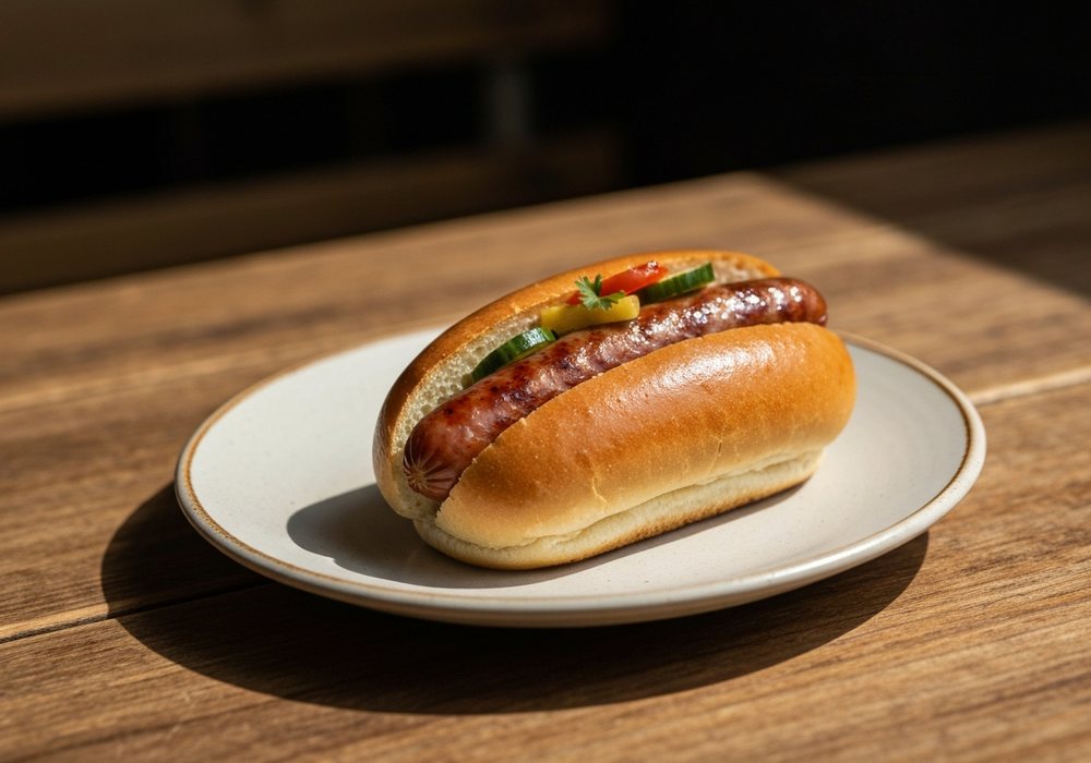 Hot dog amerykański z parówką wołową i chrupiącą bułką