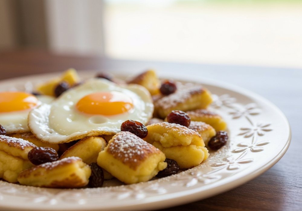 Kaiserschmarrn – puszysty cesarski omlet z Alp z rodzynkami i cukrem pudrem