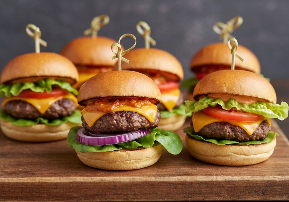 Mini burgery z wołowiną, cheddarem i domowym sosem