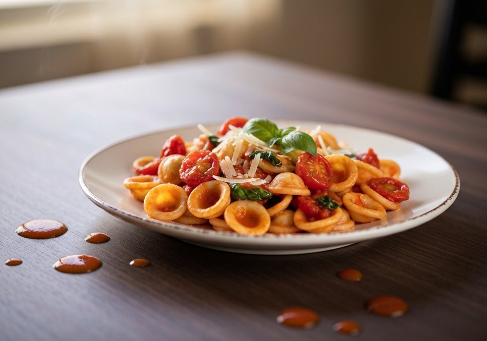Orecchiette z brokułami w czosnkowo-serowym sosie