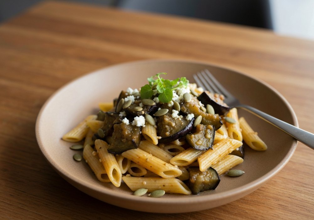 Pasta z bakłażana w stylu bliskowschodnim z tahini i cytryną