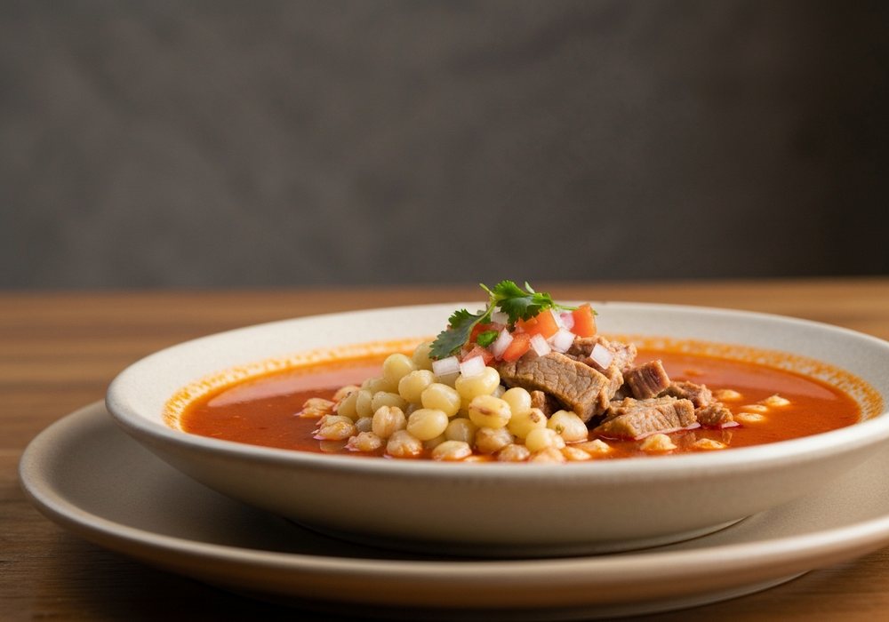 Pozole rojo z wieprzowiną i kukurydzą hominy