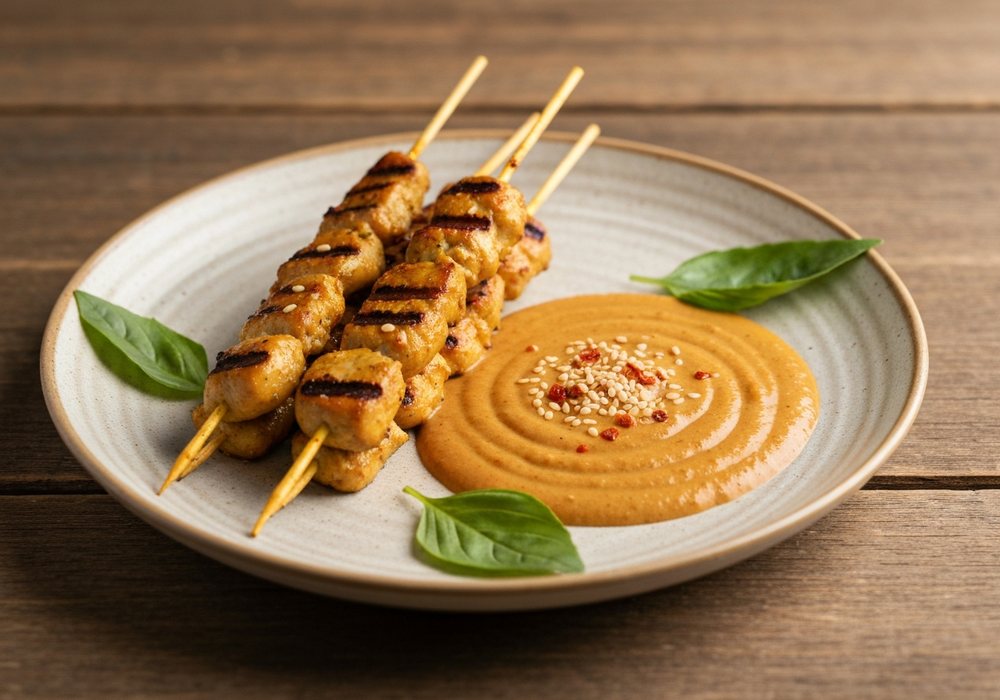 Satay z kurczaka z tajskim sosem orzechowym