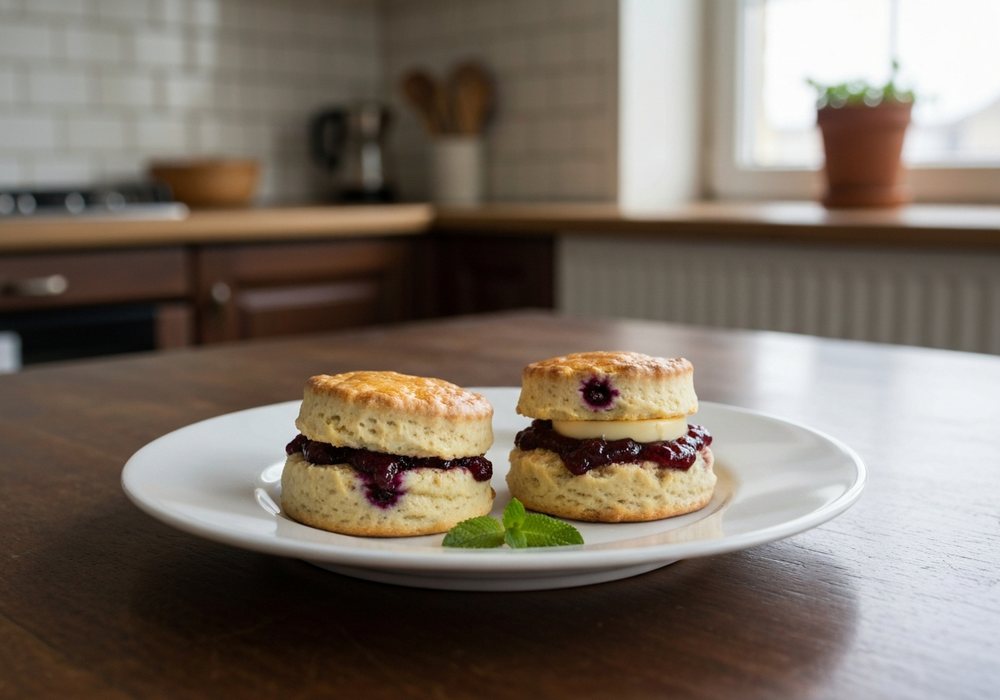 Scones angielskie do herbaty z masłem i dżemem