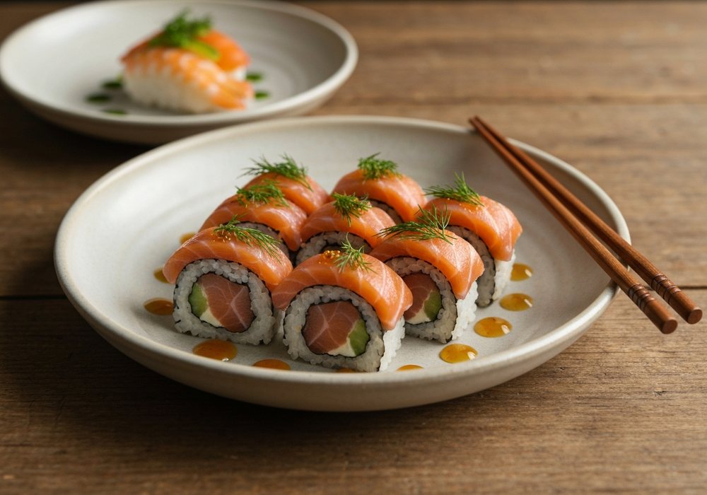 Sushi z łososiem, ogórkiem i awokado