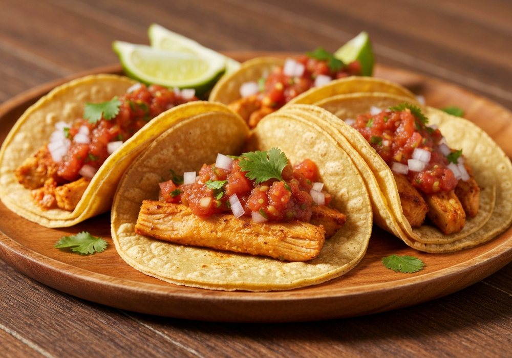Tacos dorados z kurczakiem i salsą pomidorową