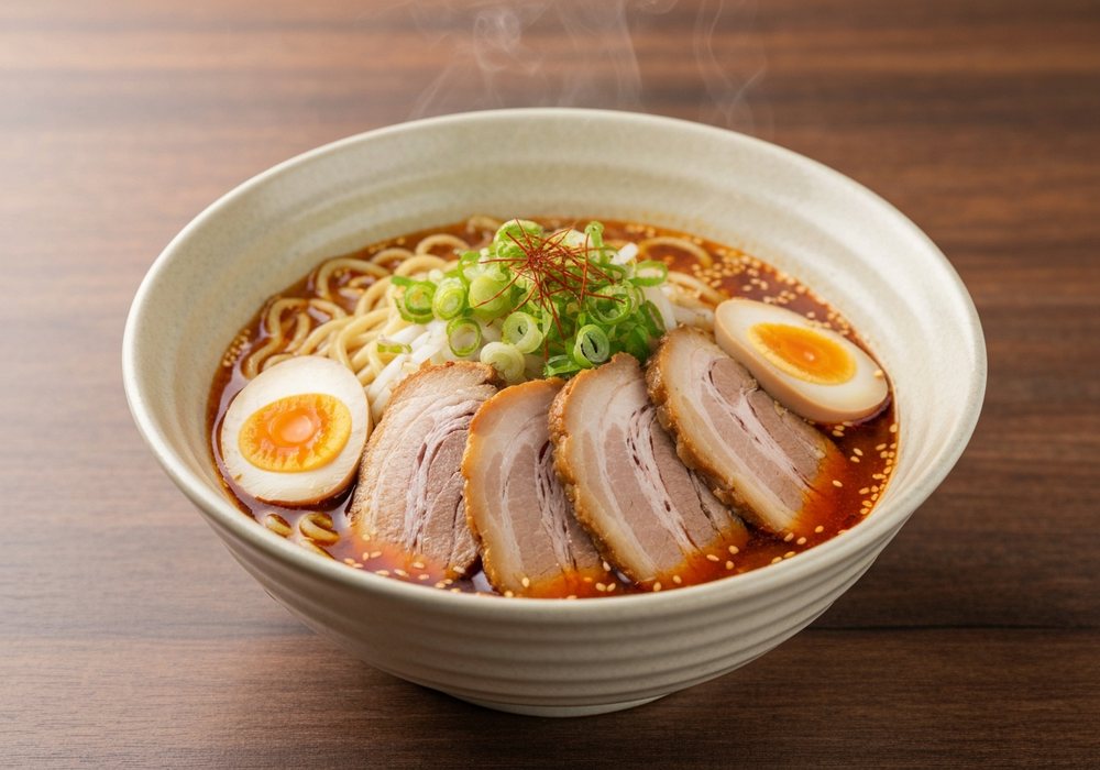 Tantanmen ramen z wieprzowiną, sezamem i pikantnym bulionem