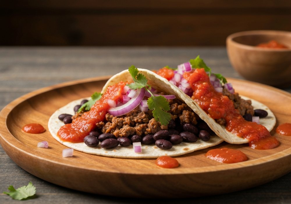 Tortilla meksykańska z mięsnym farszem i warzywami