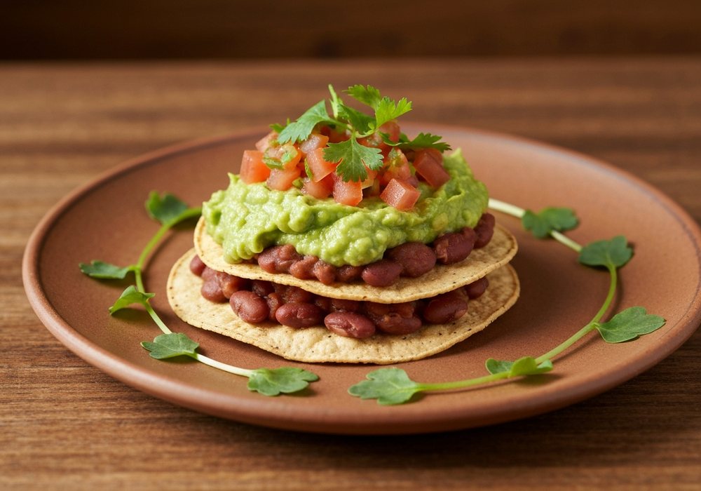Tostadas z mieloną wołowiną, fasolą i guacamole