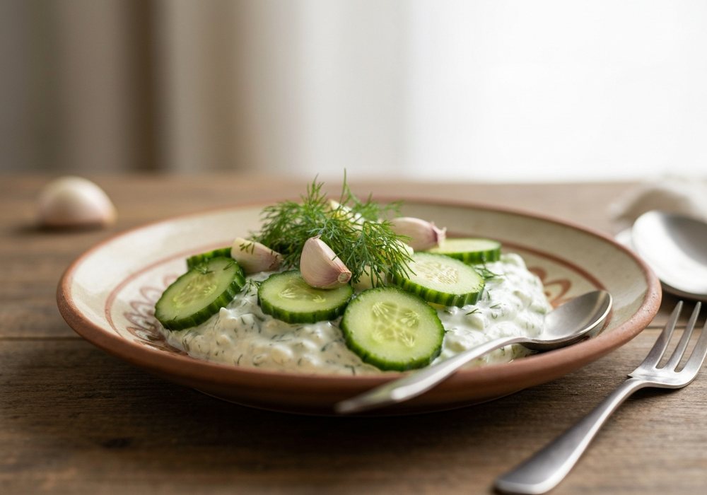 Tzatziki z ogórkiem, czosnkiem i koperkiem