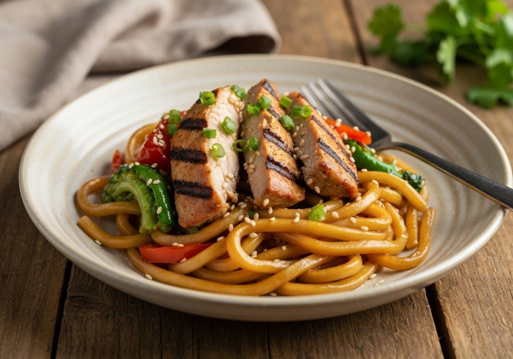 Yaki udon z kurczakiem i warzywami